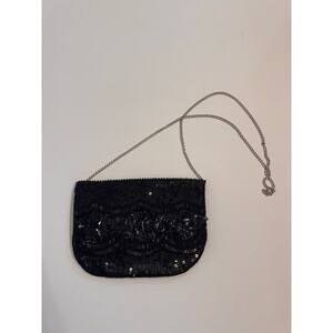Gianni Bini Black Sequin Crossbody Bag w/Chain Strap 7x10x1" Snap Close